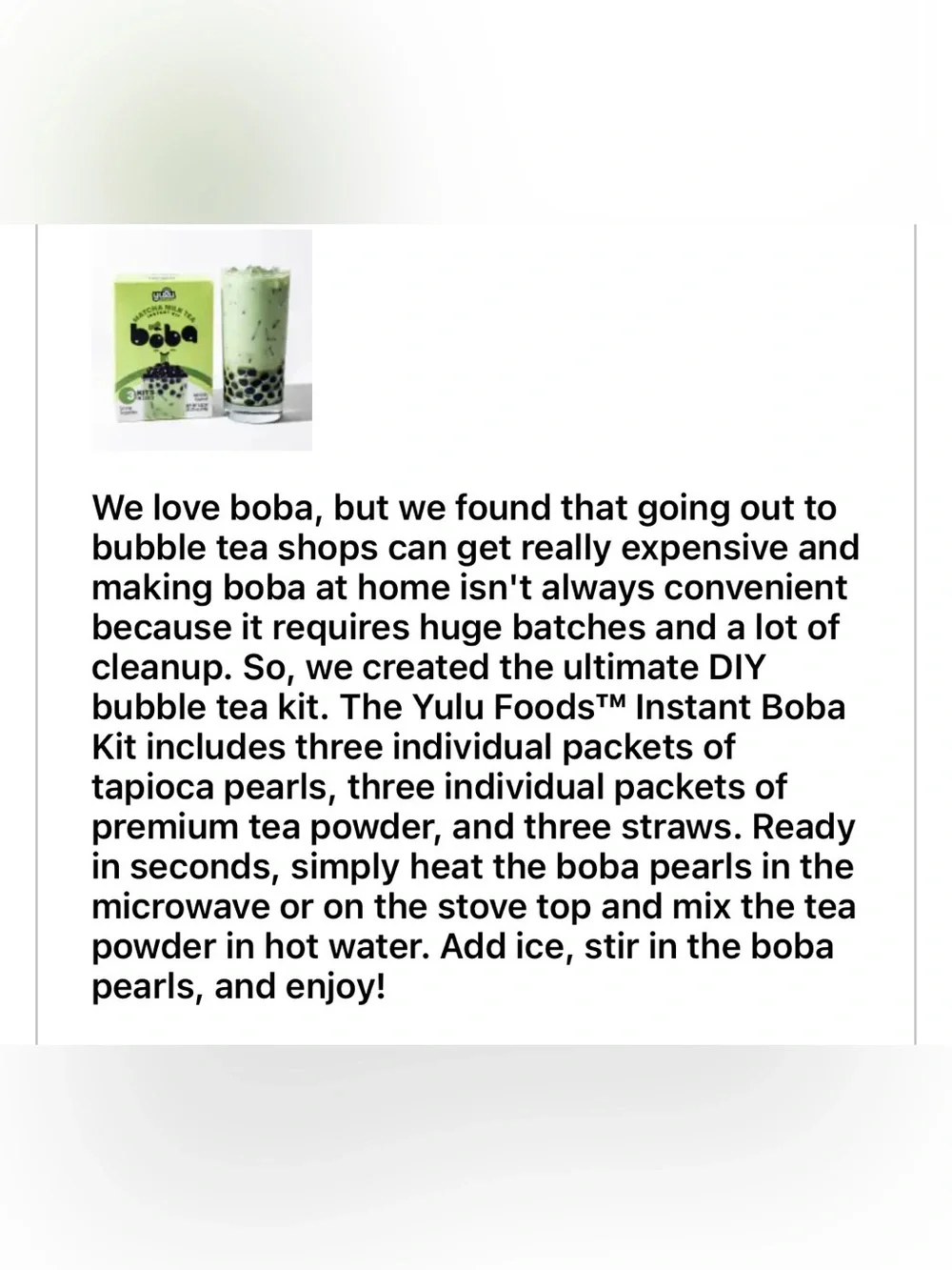 Yulu Foods | Matcha Milk Tea Instant Kit BOBA TEA Matcha Trending 3 KIT Box NWT